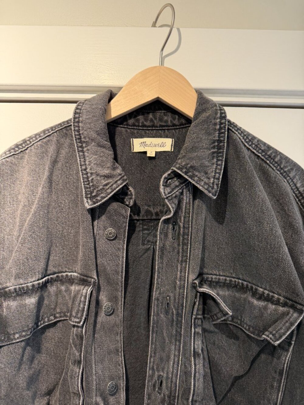 Madewell Oversized Denim Cargo Shirt Jacket Faded Black Size M - Picture 3 of 4